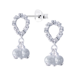 SILVER THA Silver 925 Drop Dangle Crystal Pearl Stud Earrings  ต่างหูเป็นรูปหยดน้ำเป็นไข่หมุก