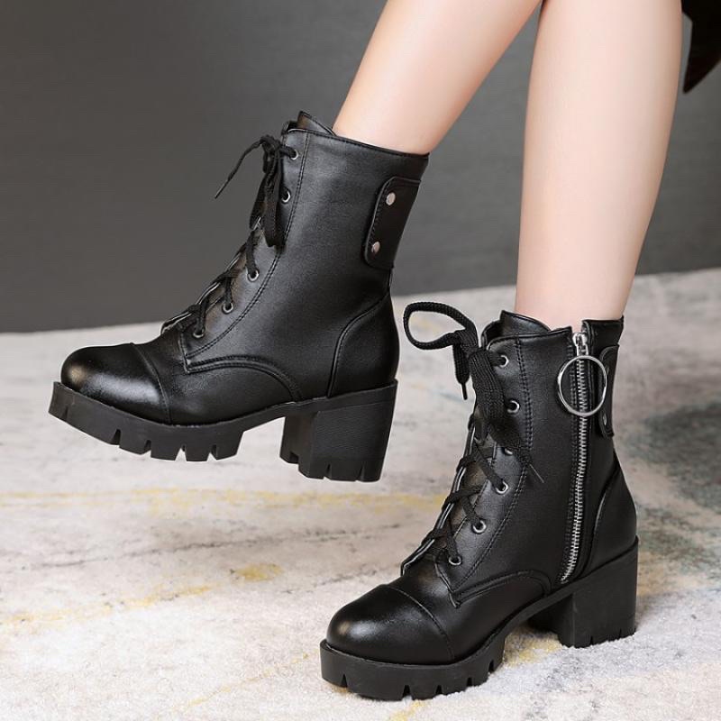 รองเท้าไซส์ใหญ่ (40-46) Bigsize รองเท้าบูทมาร์ติน สไตล์ oxford ส้นสูง 2.5 นิ้ว (1185)