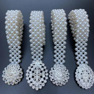 March jewelry ยางยืดรัดมุก 20-40 นิ้ว. ชุดเดรสแฟชั่นผู้หญิงคาดเข็มขัดมุกสีเงินเหมาะสำหรับงานเลี้ยงและงานแต่งงานมีหลายแบบ