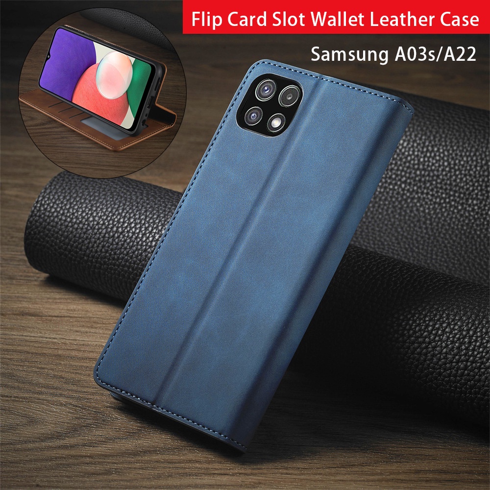 เคสโทรศัพท์กันกระแทก Samsung Galaxy A03s A03 s A22 A 22 4G 5G PU Leather Phone Case  Magnetic Shockproof Flip Card Slot Wallet Bracket Business Cover