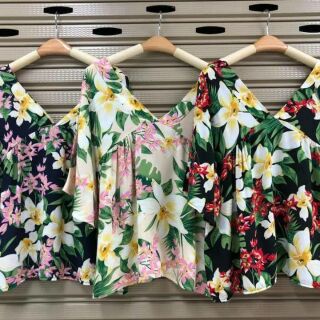 🌺 เสื้อแฟชั่นผ้าสปัน สไตล์วีหน้าวีหลัง ลายดอกไม้สีสันสดใส