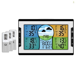 Flt นาฬิกาดิจิทัล อเนกประสงค์ RF 4 ช่องทาง วัดอุณหภูมิ และความชื้น พร้อมสัญญาณเตือน พยากรณ์อากาศ ขนาดใหญ่