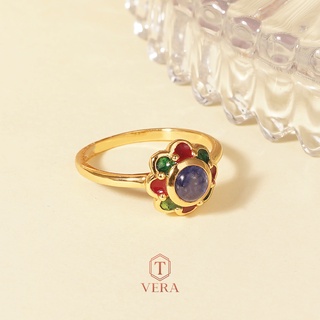 T vera - เครื่องประดับลงยาพลอยแท้ แหวนพิกุลทอง  Handcrafted เงินแท้ชุบทอง 22k