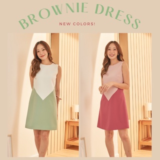 VITAVADEE Brownie Dress ชุดเดรสคอกลมแขนกุด ตัดต่อทูโทน