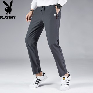 Playboy Mens Pants Trendy Brand Cotton Casual Pants Drawstring Ankle Sports Pants