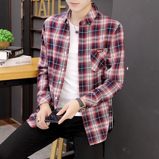 Mens Casual Shirt  เสื้อเชิ้ตผู้ชายสีพื้น เสื้อลำลอง เสื้อเชิ้ตทำงาน เสื้อเชิ้ตผู้ชายแขนยาวshirt men ❁▧Grid cotton sh