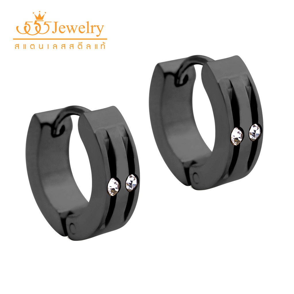 555jewelry ต่างหูห่วงสแตนเลส สตีล ประดับเพชร CZ รุ่น MNC-ER925 - ต่างหูผู้หญิง ต่างหูสวยๆ ต่างหูแฟชั่นสวยๆ (ER24)