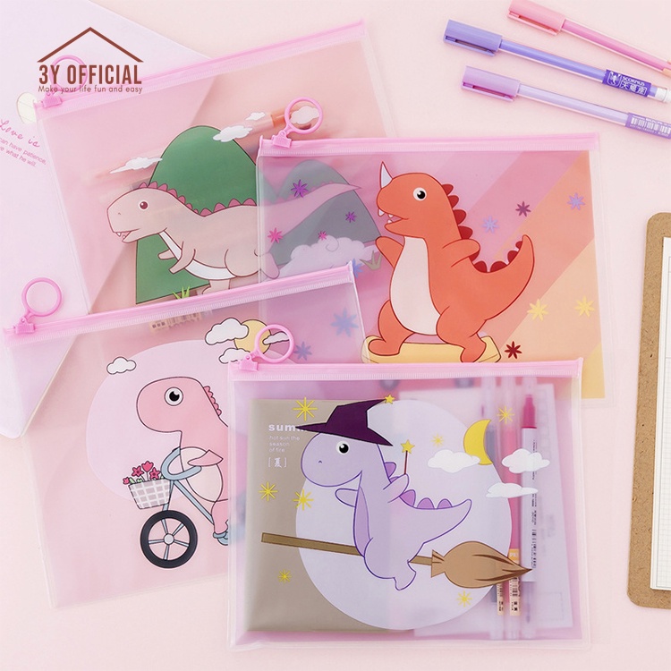 3Y Zipper Bag Dino - Dino Motif Ziplock Pencil Case - A5 Dino File Folder