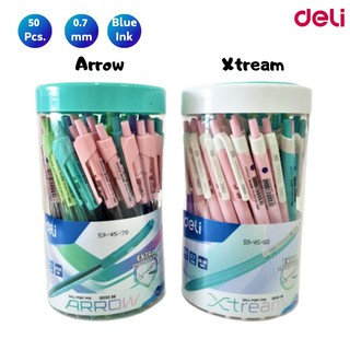 Deli ปากกา ปากกาลูกลื่น 0.7 มม. น้ำเงิน. ด้ามคละสี 50 ด้าม arrow / Xtream