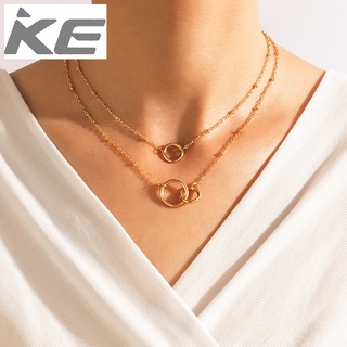 Double Bead Chain Hollow Circle Pendant Womens Necklace Fashion Jewelry for girls for women l