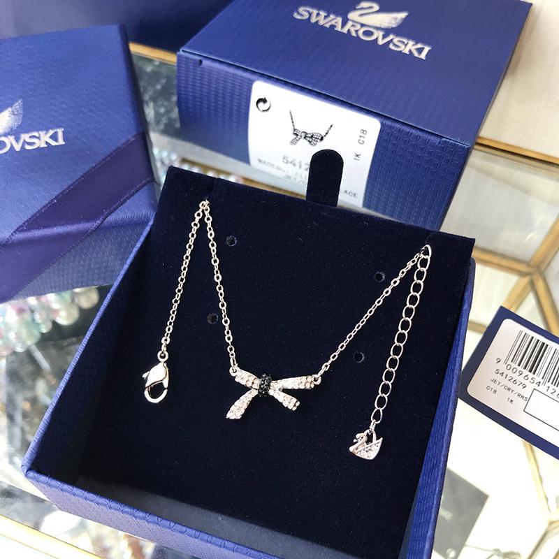 Swarovski Fashion Womens Bow Necklace, 2018 New Silver Crystal Pendant
