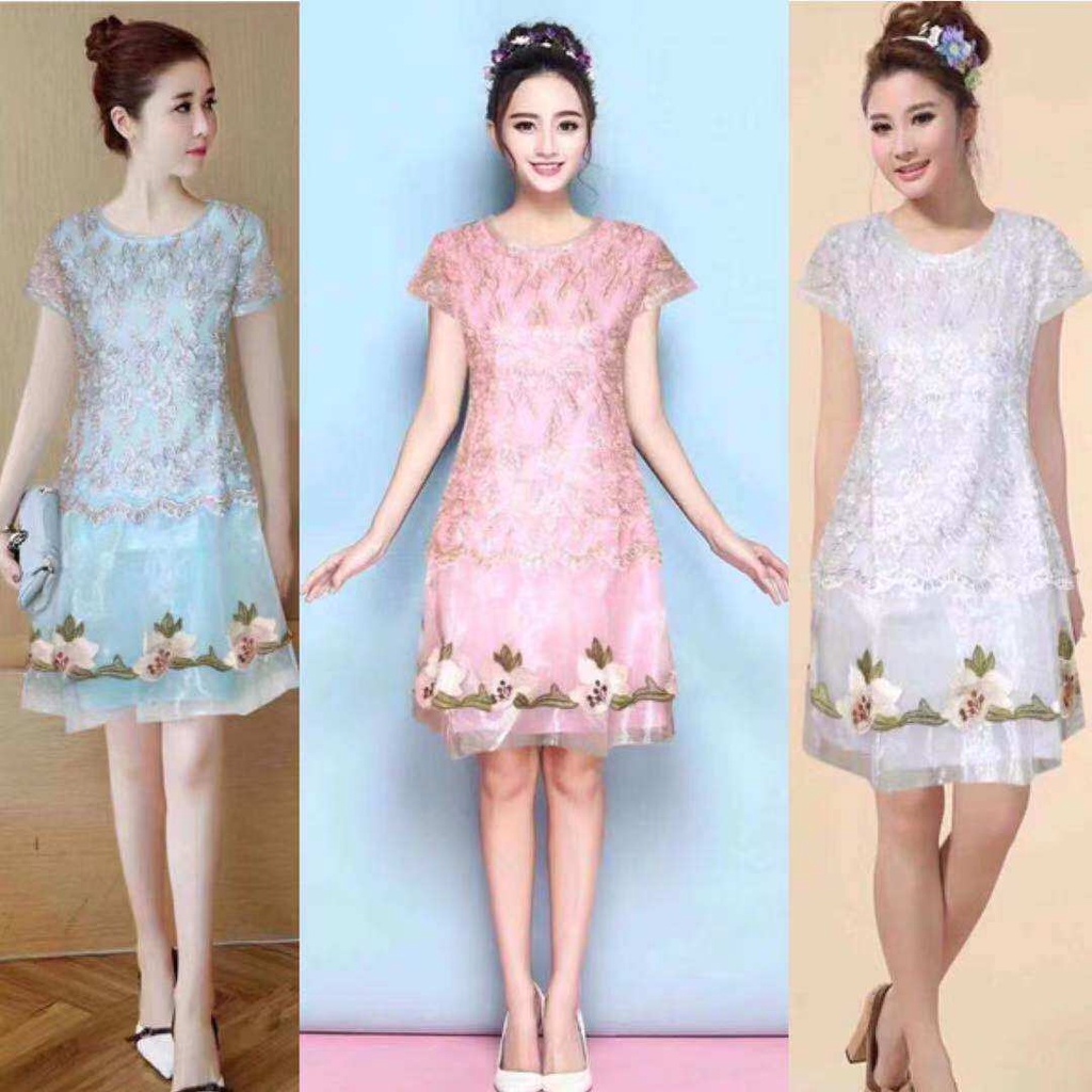 ชุดเดรสสั้น ชุดลูกไม้ลายดอกสวยน่ารักแฟชั่นสไตล์เกาหลี ราคาโรงงาน