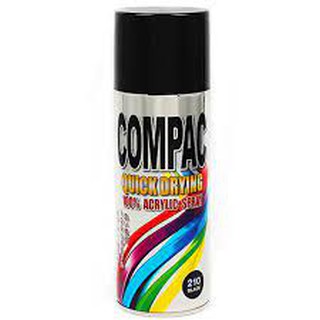 สีสเปรย์อะครีลิค (สีดำด้าน ) 100% 400cc  สีสเปรย์ COMPAC สีกระป๋อง สีดำ Compac Acrylic Aerosol Spray