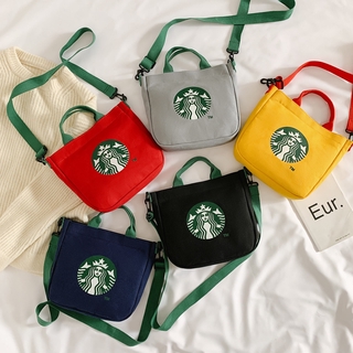 กระเป๋าสะพายไหล่ ผ้าแคนวาส พิมพ์ลาย Starbucks สําหรับสตรี และนักเรียน