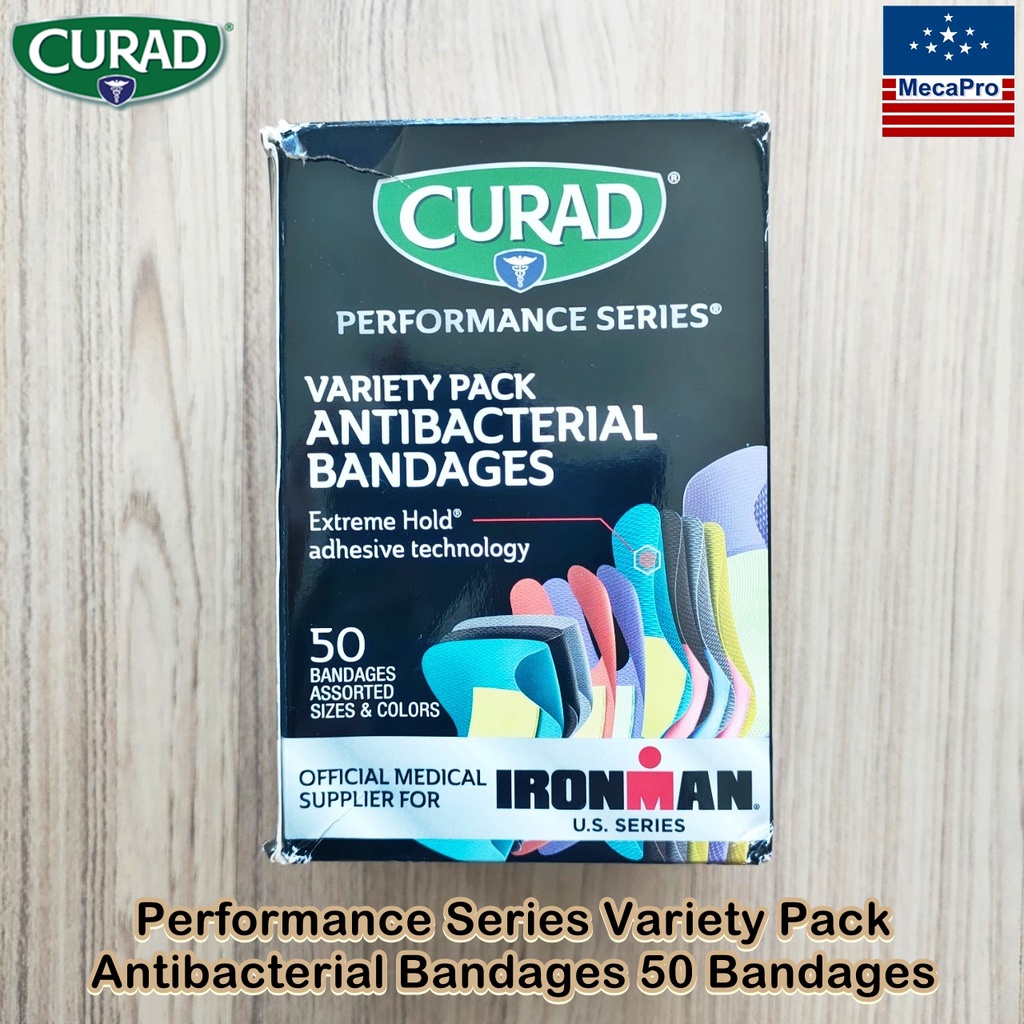 CURAD® Performance Series Variety Pack Antibacterial Bandages 50 Bandages พลาสเตอร์ คละแบบ คละสี