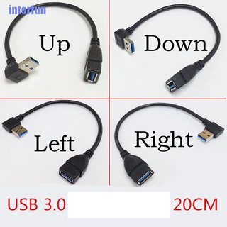 (Interfun) สายเคเบิลต่อขยาย Usb 3.0 90 องศา ตัวผู้ เป็นตัวเมีย