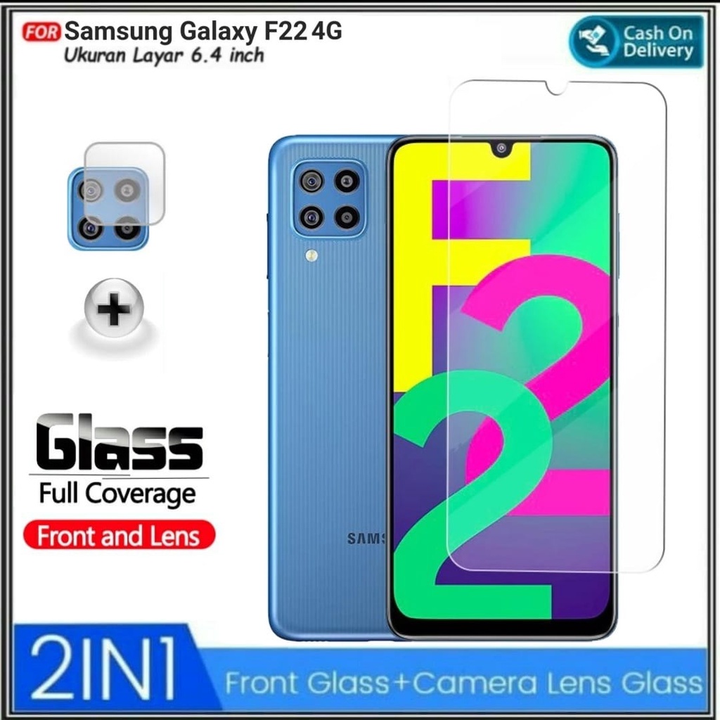2IN1 กระจกนิรภัย Samsung F22 M22 4G ฟรีกล้องกันรอยขีดข่วน Galaxy F22 M22 4G