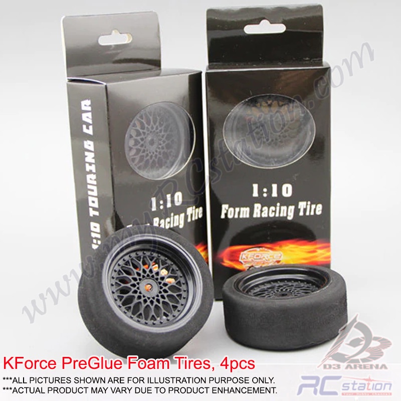 KForce 1/10 PreGlue โฟมยางฟองน้ํายาง, 4 ชิ้นสําหรับบนถนน 3 มม.Offset Fit 12 มม.ล้อ adaptor