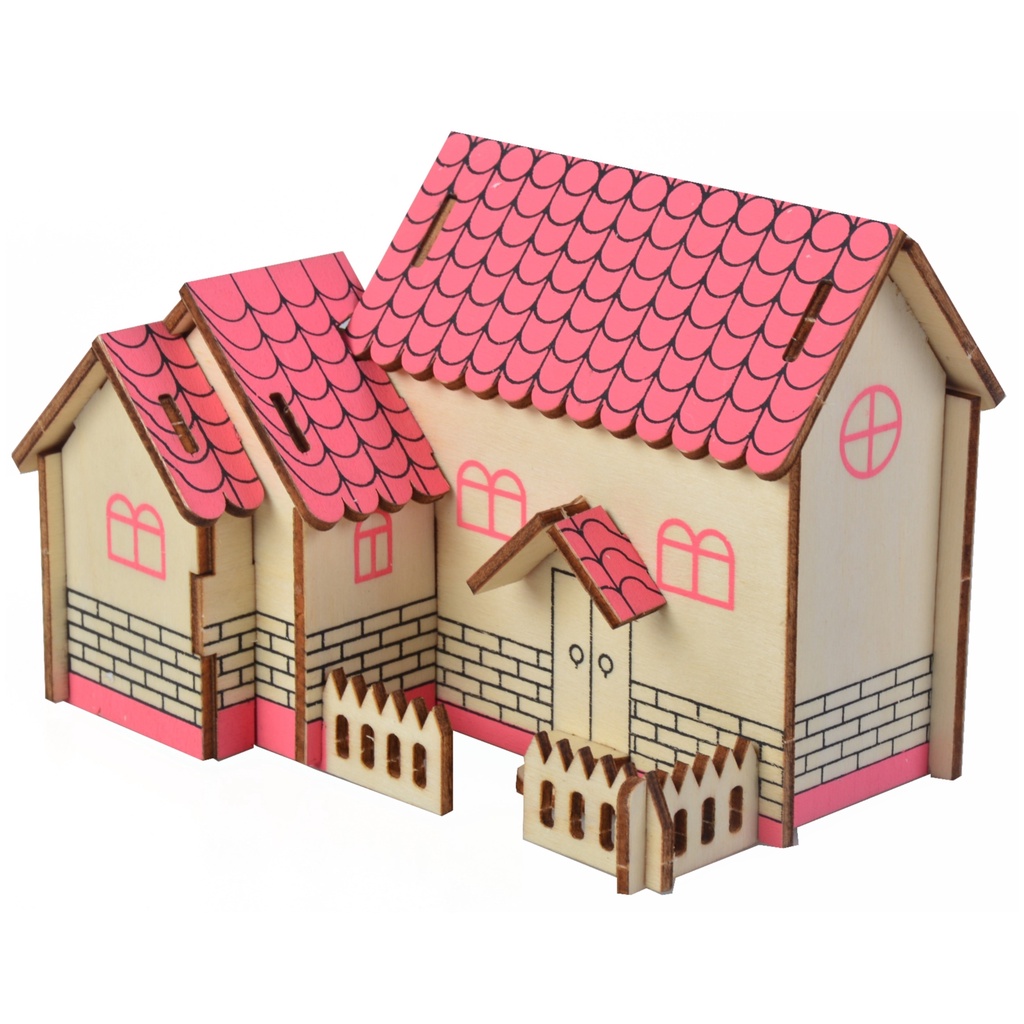 3D Wooden Puzzle Toys Jigsaw Architecture House DIY Manual Assembly Kit ...