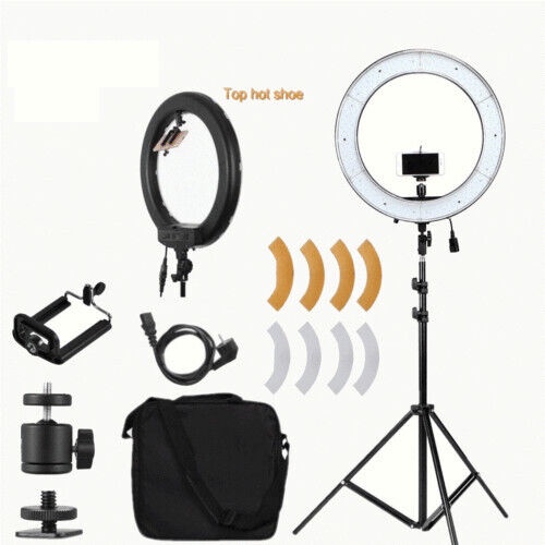 ไฟวงแหวน LED 18 "พร้อมขาตั้งขาตั้งกล้อง 2M หรี่แสงได้ Youtube Phone Live Selfie โคมไฟ