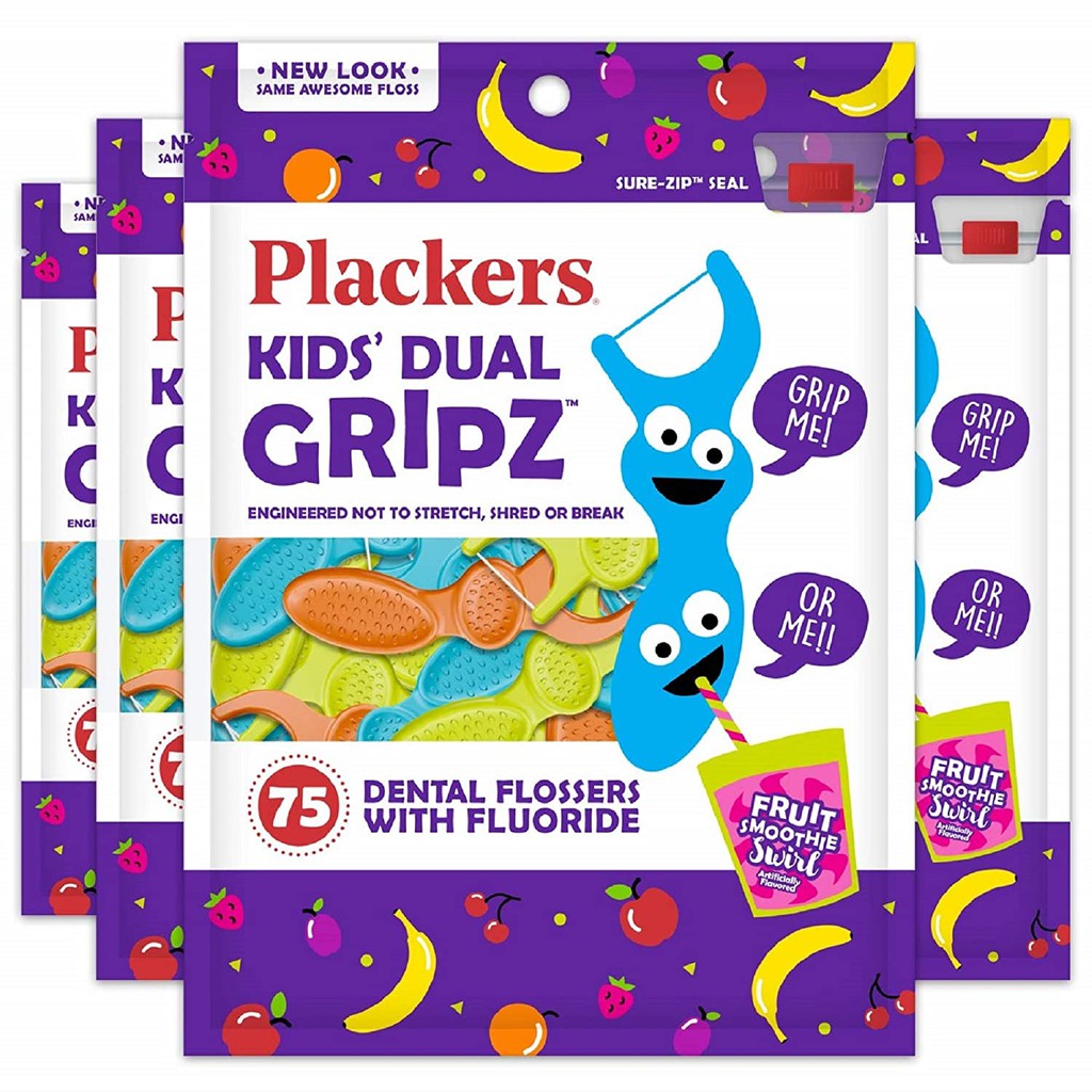 นำเข้า 🇺🇸 ไหมขัดฟันเด็ก เคลือบฟลูออไรด์ รสผลไม้ 75 ชิ้น Plackers Kids Dental Floss Picks