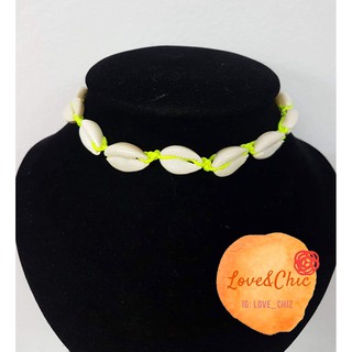 สร้อยหอยเชือกสีเขียวนิออน Shell Summer Choker Necklace