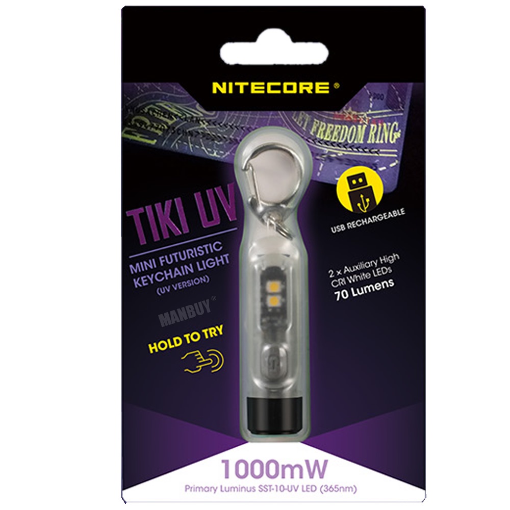 Nitecore TIKI UV ชาร์จ USB ไฟฉาย UV พวงกุญแจไฟ