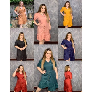 Plus Size อก46” เดรสผ้าโฟรเวยแต่งคอด้วยผ้าลายสก๊อตข้างหลังเป็นสม็อคหลังมีเชือกผูก