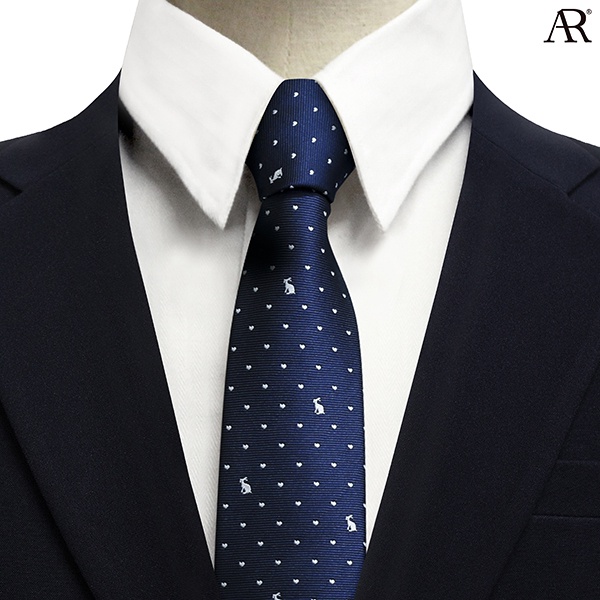 ANGELINO RUFOLO Necktie(NTS-กระต่าย) เนคไทผ้าไหมทออิตาลี่คุณภาพเยี่ยม ดีไซน์ Rabbit's Heart สีกรมท่า-แดง / สีกรมท่า-เทา