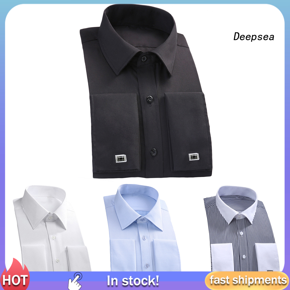 [deepsea] เสื้อเชิ้ตแขนยาว ผ้าฝ้าย แต่งกระดุมข้อมือ สไตล์ฝรั่งเศส แฟชั่นสําหรับผู้ชาย