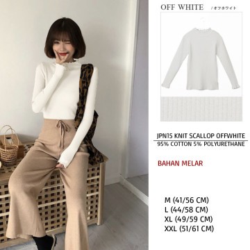 เสื้อยืดผ้าถักแขนยาวผู้หญิงคอปกหอยเชลล์วัสดุถักยืด (JPN15 KNIT SCALLOP)