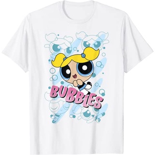 เสื้อยืดผ้าฝ้ายพรีเมี่ยม เสื้อยืด พิมพ์ลาย Cn The Powerpuff Girls Bubbles Move