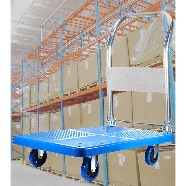 KUMALL รถเข็นสินค้า พื้นเหล็กพับได้ 150 kg - 300kg (สีน้ำเงิน) Trolley Cart 60x90cm