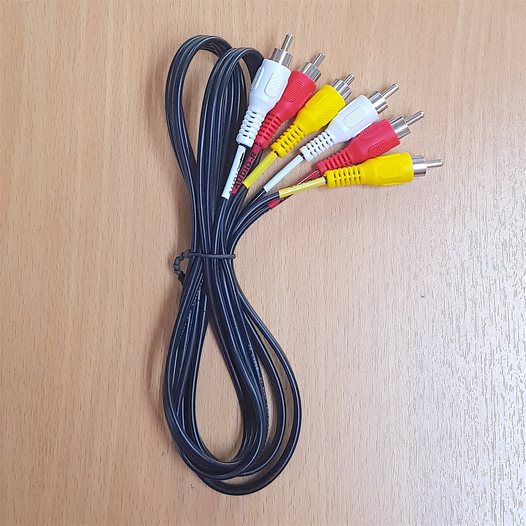 คุณภาพดี! สาย RCA 6 หัว ยาว 1.5 m สีดำ ยี่ห้อ PK มีปลอก มีฝาครอบ ราคาต่อเส้น 🔥 DKN Sound 🔥 สาย 3 ออก 3