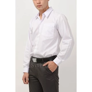 S-white [เสื้อนิสิต นักศึกษา เชิ้ต] แขนยาวกระเป๋าแปะ ถูกระเบียบ ทรงสลิม คุณภาพดี SW-ขยช
