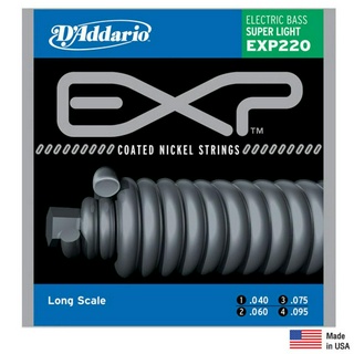 DAddario® EXP220 สายกีตาร์เบส 4 สาย แบบเคลือบ วัสดุนิกเกิล ของแท้ 100% (Super Light, 40-95) ** Made in USA **