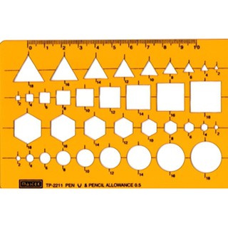 Mastex TP-2211 เทมเพลทรวมเรขาคณิต วงกลม สามเหลี่ยม สี่เหลี่ยม หกเหลี่ยม
