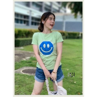 🌈🌸 เสื้อยืดคอกลมแขนสั้น smile  เนื้อผ้า cotton นุ่ม ใส่สบาย ยืดได้เยอะ📍size: อก 36-44” ยาว 23” ป้ายa21