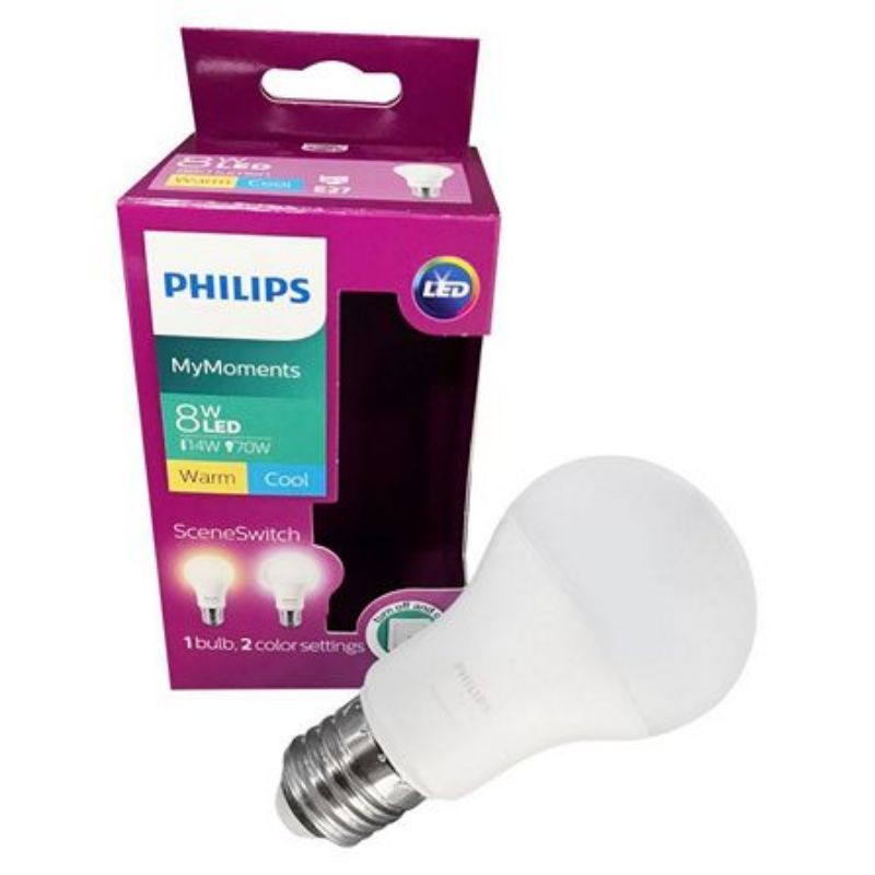 Philips LED Bulb Scene Switch หลอดไฟ 8W เปลี่ยนแสงได้ Daylight – Warm white