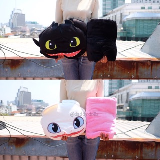 หมอนผ้าห่ม หน้า Toothless เพลิงนิล &amp; Light Fury เพลิงนวล 11นิ้ว (100x150cm) มังกรเขี้ยวกุด เขี้ยวกุด มังกร