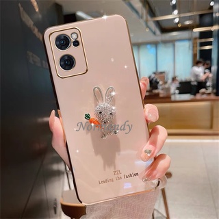 เคสโทรศัพท์ for OPPO Reno7 Pro Reno6 Z Pro 5G A76 A16K A95 4G Flash Drill Rabbit Carrot Plated Straight Edge Phone Casing TPU Soft Case เคส