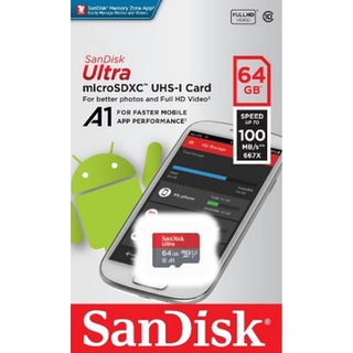 Sandisk Micro SD 64,128,256GB Class10 ความเร็ว 100MB/s ประกัน 10 ปี รุ่น SDSQUAR