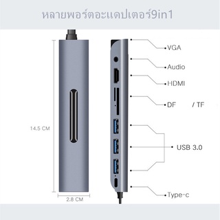 หลายพอร์ตอะแดปเตอร์9in1Dual Type-C Port USB C Hub To HDMI