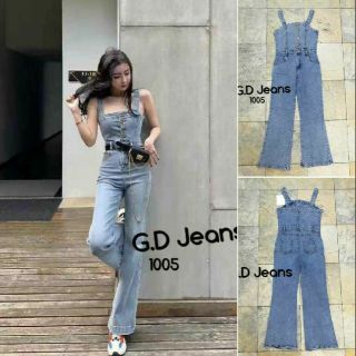 G.D.Jeans รุ่น New.1005-1#ชุดเอี๊ยมยีนส์กางเกงผ้ายืดทรงยาวสีอ่อน