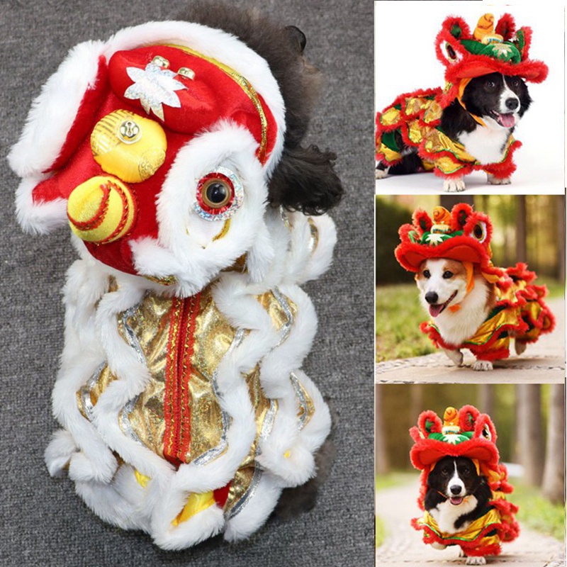 wTeddy Dog Clothes New Year Pet Chinese Lion Dance Costume Coat Winter Puppy Costume Small Dog