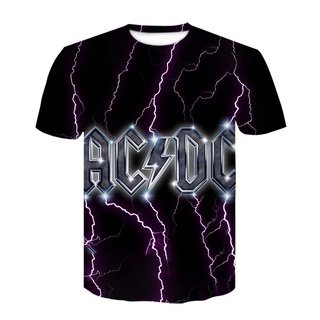 ใหม่ เสื้อยืดแขนสั้น พิมพ์ลาย AC/DC 3D โอเวอร์ไซซ์ สไตล์เรโทร แฟชั่นฤดูร้อน สําหรับผู้ชาย วัยรุ่น