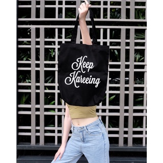 Popbox TH Keep Kareeing Canvas Tote Bag กระเป๋าผ้าฝ้ายแคนวาส สกรีนลาย สีขาว/ดำ