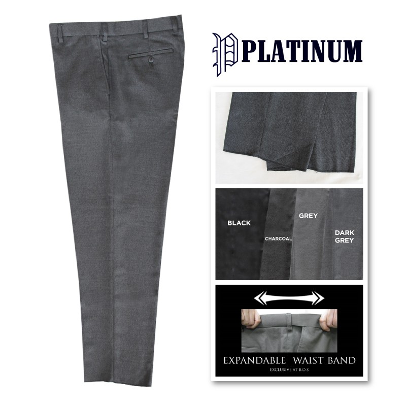 PLATINUM BIG SIZE Flat Front Tic Weave Slacks PMP633 PLUS SIZE 38-68 INCHES (สีเทาเข้ม)