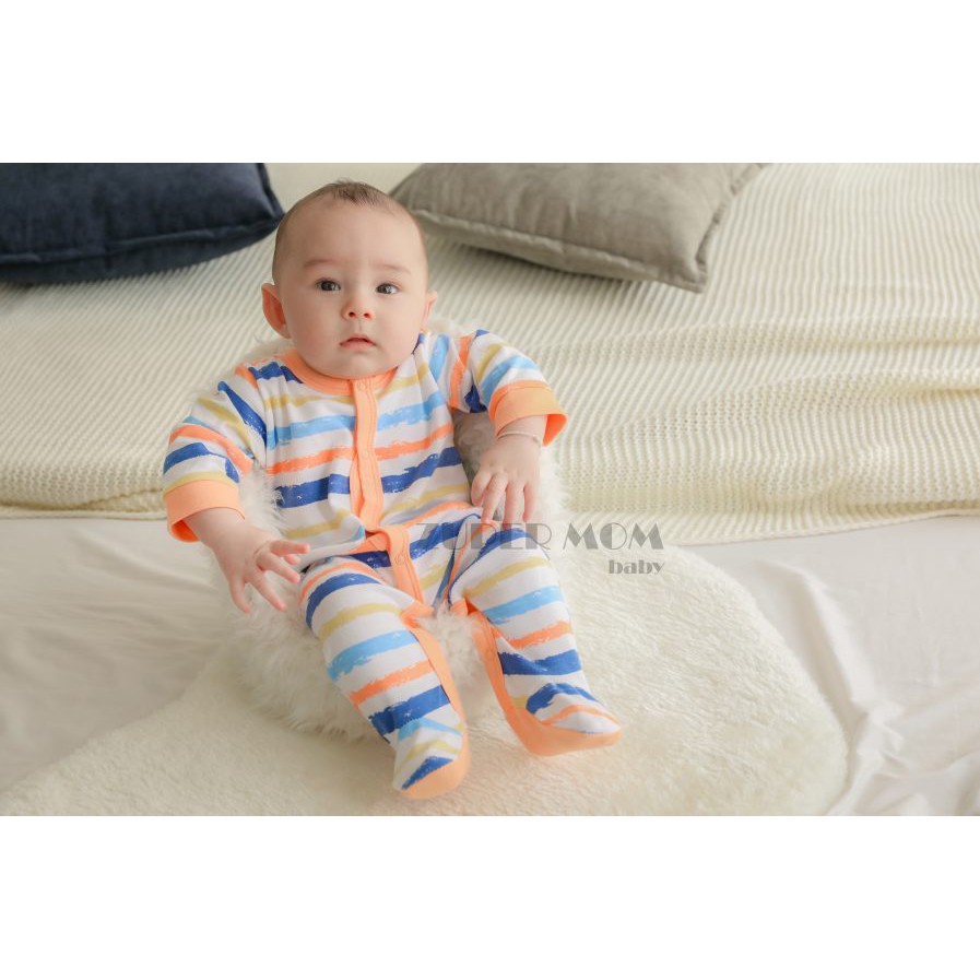 Zuper Mom ชุดหมีเด็กอ่อน บอดี้สูทเด็กอ่อน ชุดเด็กแรกเกิด บอดี้สูทเปิดเท้า ผ้า cotton 100% สำหรับเด็ก 0-12 เดือน no.1023
