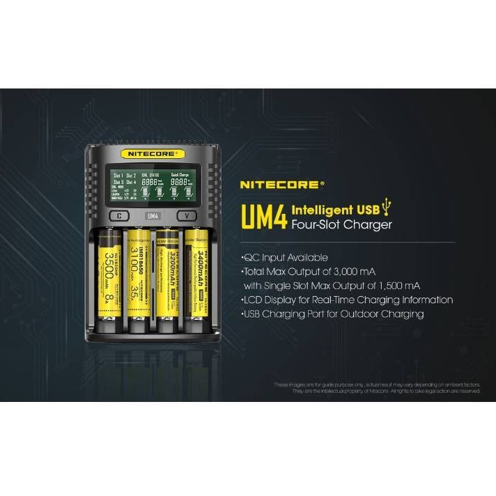 Nitecore UM4 UM2 USB QC Battery Charger Intelligent Circuitry Global Insurance li-ion AA AAA 18650 2